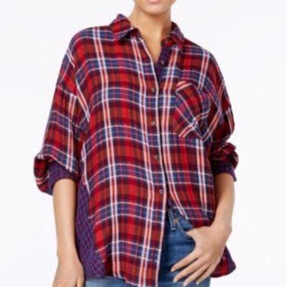 Free People One Of The Guys Cotton Plaid Shirt - Picture 1 of 4